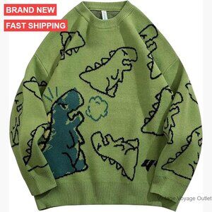 Oversized Dinosaur Graphic Sweater Women's Vintage Y2K Streetwear Pullover